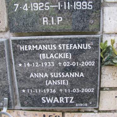 SWARTZ  Hermanus Stefanus 1933-2002 &amp; Anna Susanna 1936-2002