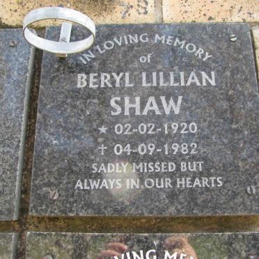 SHAW Beryl Lillian 1920-1982