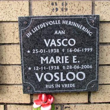 VOSLOO Vasco 1938-1999 &amp; Marie E. 1938-2006