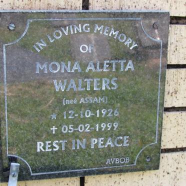 WALTERS Mona Aletta nee ASSAM 1926-1999