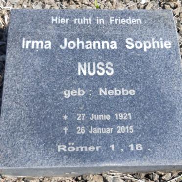 NUSS Irma Johanna Sophie nee NEBBE 1921-2015