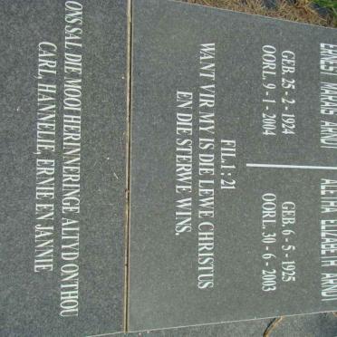ARNDT Ernest Marais 1924-2004 &amp; Aletha Elizabeth 1925-2003