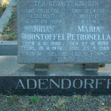 ADENDORFF Johan Christoffel 1880-1976 &amp; Maria Petronella 1899-1985