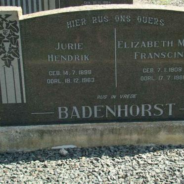 BADENHORST Jurie Hendrik 1898-1963 &amp; Elizabeth Maria Franscina 1909-1981