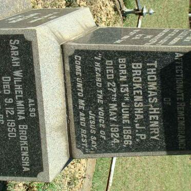 BROKENSHA Thomas Henry 1856-1924 &amp; Sarah Wilhelmina -1950