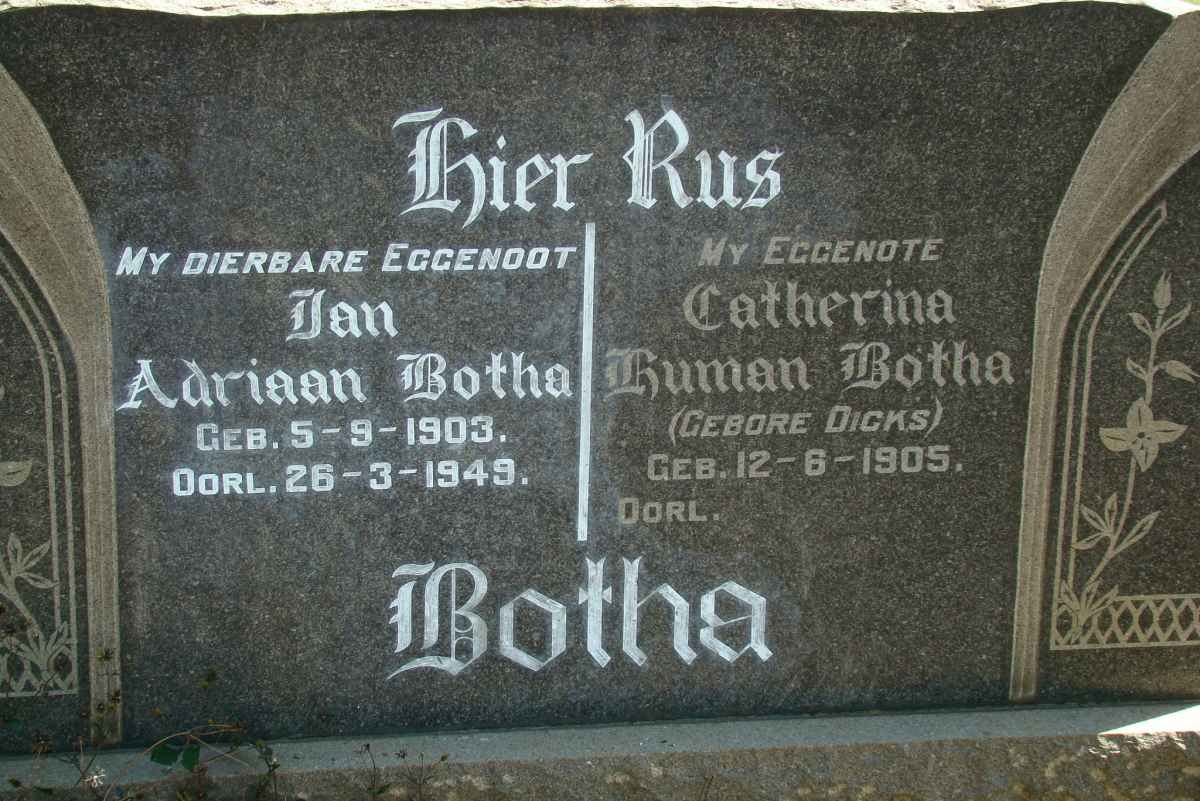 BOTHA Jan Adriaan 1903-1949 &amp; Catherina Human DICKS 1905-