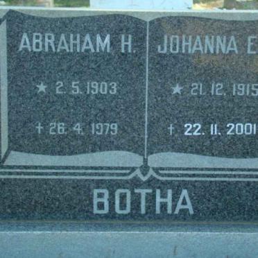BOTHA Abraham H. 1903-1979 &amp; Johanna E.E. 1915-2001
