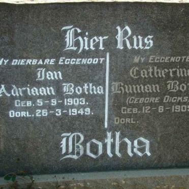 BOTHA Jan Adriaan 1903-1949 &amp; Catherina Human DICKS 1905-