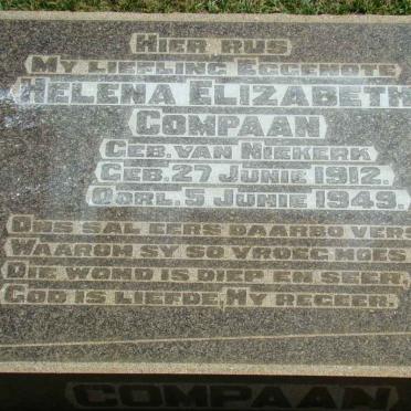 COMPAAN Helena Elizabeth nee VAN NIEKERK 1912-1949