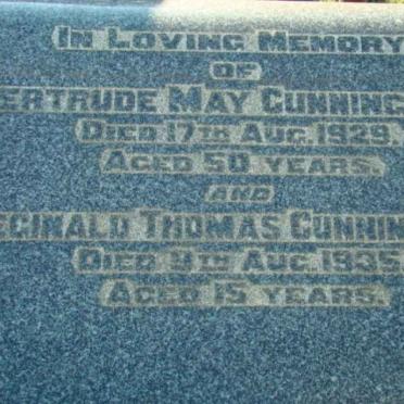 CUNNINGHAM Gertrude May -1929 :: CUNNINGHAM Reginald Thomas -1935