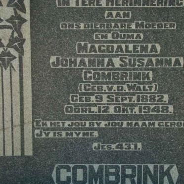 COMBRINK Magdalena Johanna Susanna nee VAN DER WALT 1882-1948