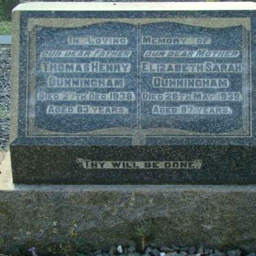 CUNNINGHAM Thomas Henry -1938 &amp; Elizabeth Sarah -1939