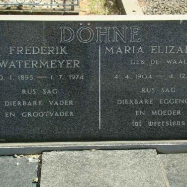 DOHNE Frederik Watermeyer 1895-1974 &amp; Maria Elizabeth DE WAAL 1904-1971