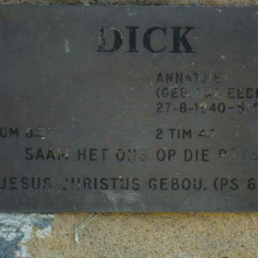 DICK Annatjie nee VAN EEDEN 1940-1995