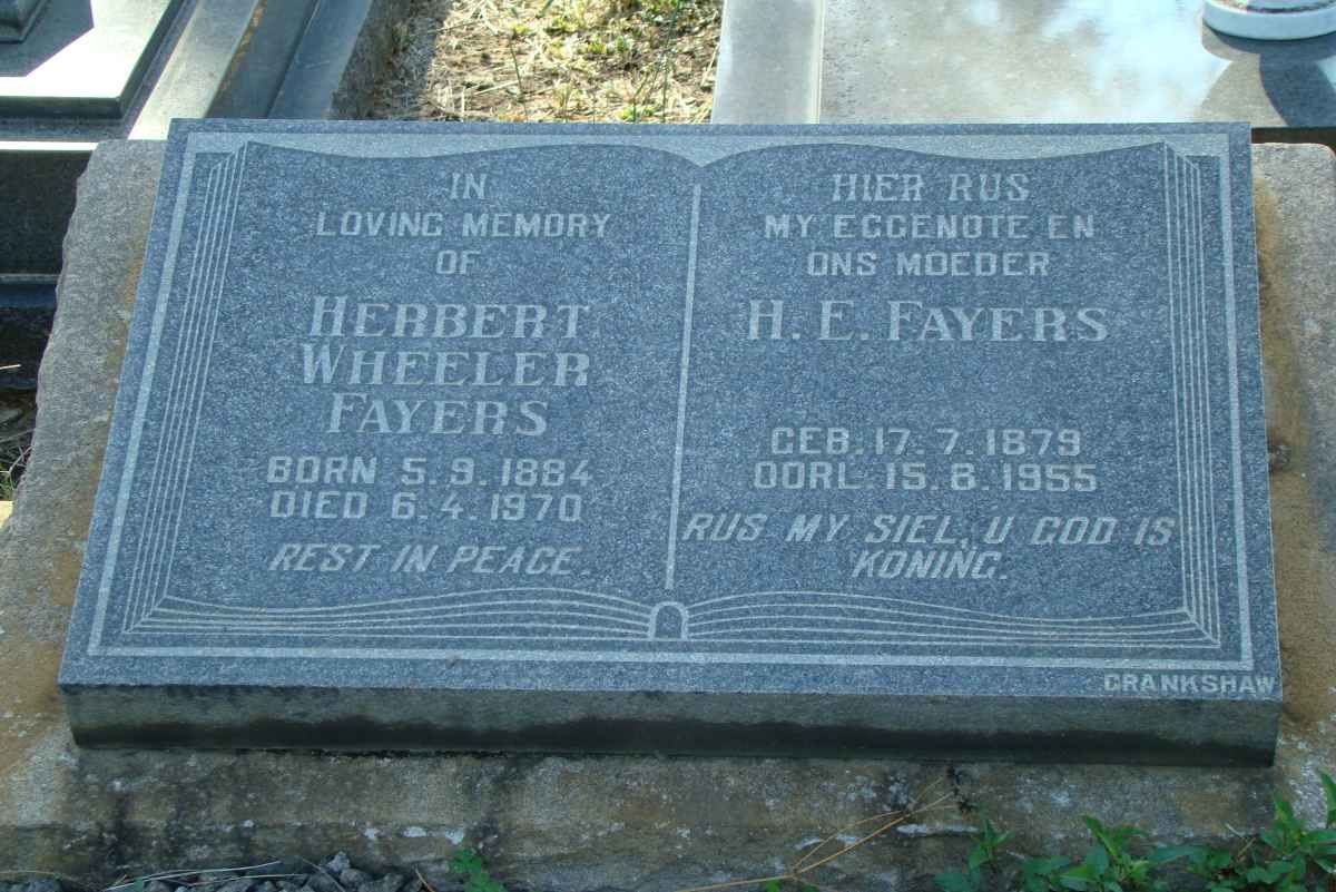 FAYERS Herbert Wheeler 1884-1970 &amp; H.E. 1879-1955