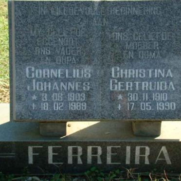FERREIRA Cornelius Johannes 1903-1989 &amp; Christina Gertruida 1910-1990