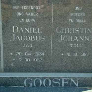GOOSEN Daniel Jacobus 1924-1992 &amp; Christina Johanna 1927-