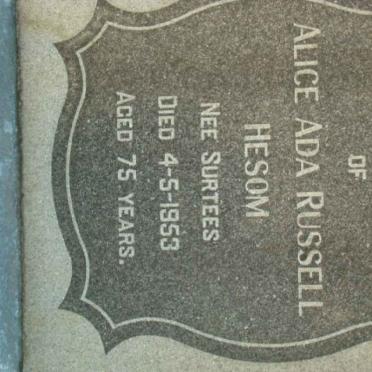 HESOM Alice Ada Russell nee SURTEES -1953