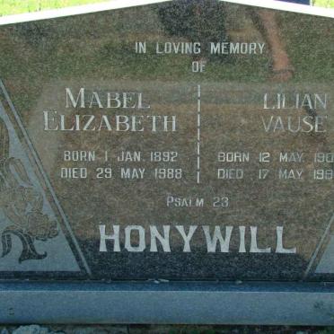 HONYWILL Lilian Vause 1902-1998 &amp; Mabel Elizabeth 1892-1988
