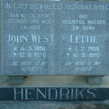 HENDRIKS John West 1894-1976 &amp; Lettie 1909-1992