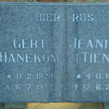 HANEKOM Gert 1928-1977 &amp; Jeanitta 1928-2000