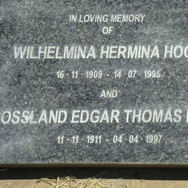 HOOD Rossland Edgar Thomas 1911-1997 &amp; Wilhelmina Hermina 1909-1995