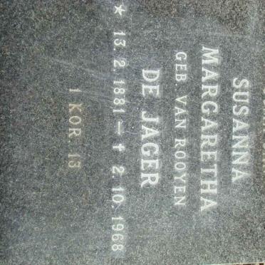 JAGER Susanna Margaretha, de nee VAN ROOYEN 1881-1968