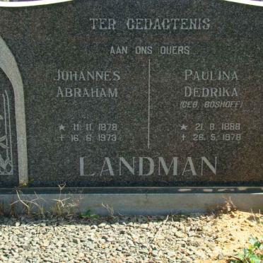 LANDMAN Johannes Abraham 1878-1973 &amp; Paulina Dedrika BOSHOFF 1888-1978
