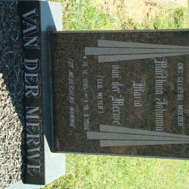 MERWE Marthina Johanna Maria, van der nee MEYER 1905-1986