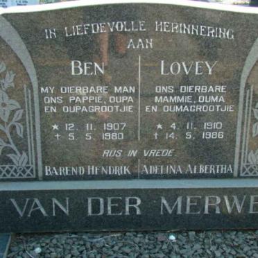MERWE Barend Hendrik, van der 1907-1980 &amp; Adelina Albertha 1910-1986