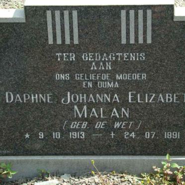 MALAN Daphne Johanna Elizabeth nee DE WET 1913-1991