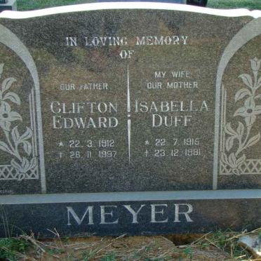 MEYER Clifton Edward 1912-1997 &amp; Isabella Duff 1915-1981