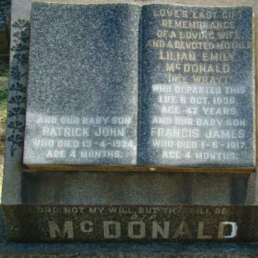 McDONALD Lilian Emily nee WRAY -1936 :: McDONALD Patrick John -1924 :: McDONALD Francis James -1917