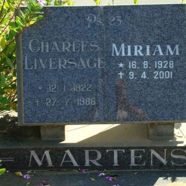 MARTENS Charles Liversage 1922-1986 &amp; Miriam 1928-2001