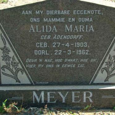 MEYER Alida Maria nee ADENDORFF 1903-1962
