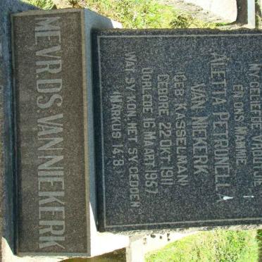 NIEKERK Aletta Petronella, van nee KASSELMAN 1911-1957