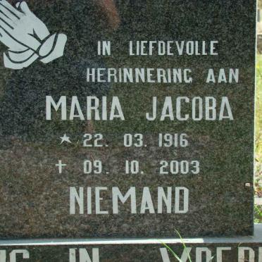 NIEMAND Maria Jacoba 1916-2003