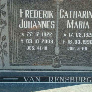 RENSBURG Frederik Johannes, van 1922-2008 &amp; Catharina Maria 1921-1996