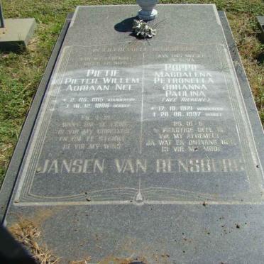 RENSBURG Pieter Willem Adriaan Nel, Jansen van 1915-1986 &amp; Magdalena Petronella Johanna Paulina RICKERT 1921-1997