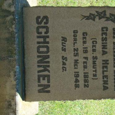 SCHONKEN Gesina Helena nee SMUTS 1882-1948