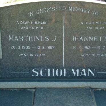 SCHOEMAN Marthinus J. 1905-1967 &amp; Jeannetta W. 1913-1984