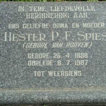 SPIES Hester P.F. nee VAN ROOYEN 1898-1987