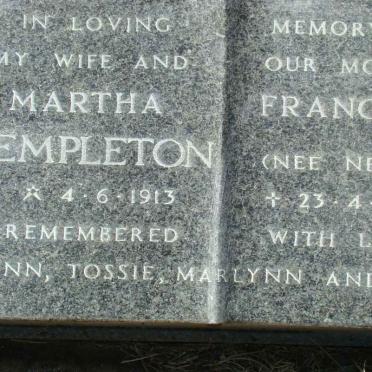 TEMPLETON Martha Francina nee NEL 1913-1966