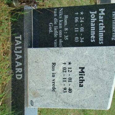 TALJAARD Marthinus Johannes 1934-2003 &amp; Mitha 1940-1993