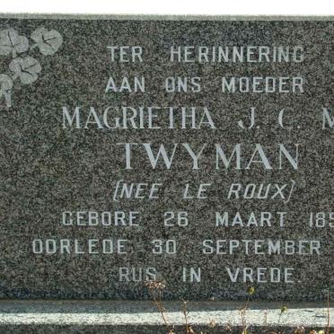 TWYMAN Magrietha J.C.M. nee LE ROUX 1897-1991