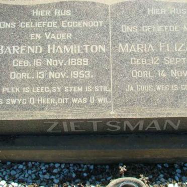 ZIETSMAN Barend Hamilton 1889-1953 &amp; Maria Elizabeth 1892-1965