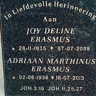 ERASMUS Adriaan Marthinus 1936-2013 &amp; Joy Deline 1935-2008