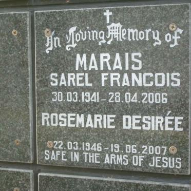 MARAIS Sarel Francois 1941-2006 &amp; Rosemarie Desirée 1946-2007