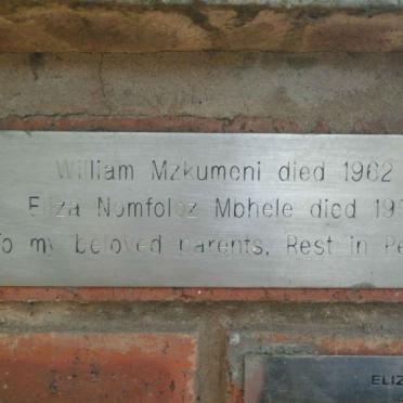 MZKUMENI William -1962 &amp; Eliza Nomfoloz MBHELE -1991