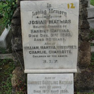 MATHIAS Josiah  -1923 &amp; Harriet Caroline  -1930